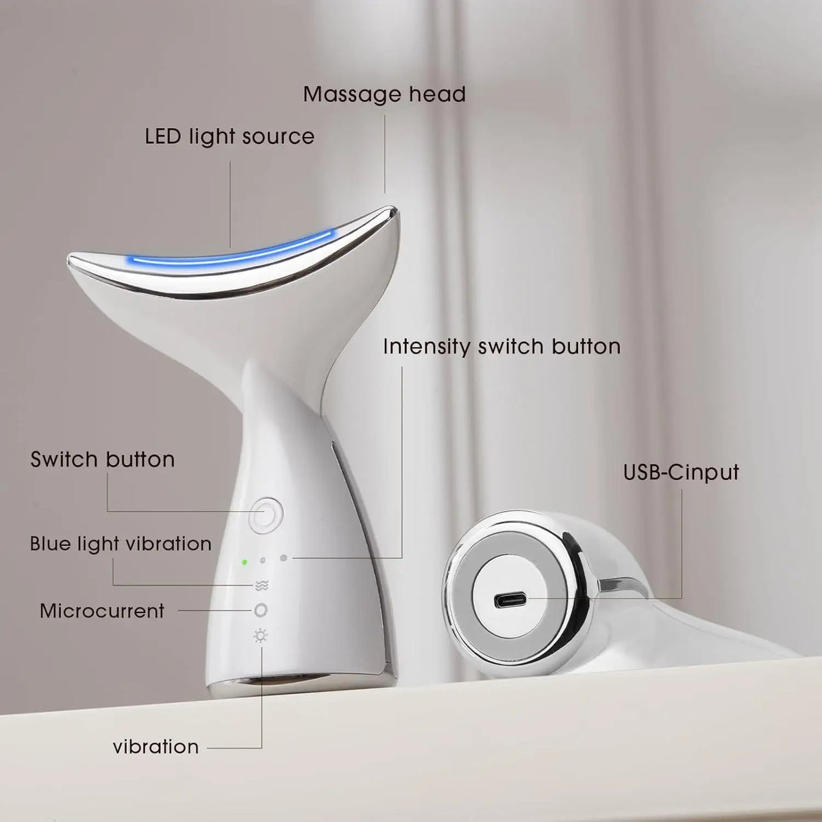 Lumi & Co | LumiNeck EMS Neck & Face Massager — 3 Modes, 3 LED Colors - Professional Anti Aging Device at Home