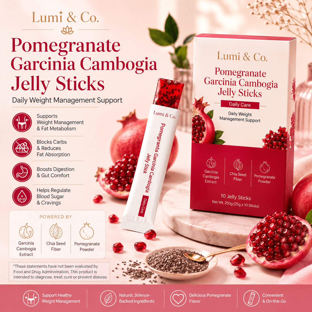 Lumi & Co | Lumi & Co | Pomegranate Garcinia Cambogia Jelly Sticks — Daily Weight Management Support - Professional Anti Aging Device at Home