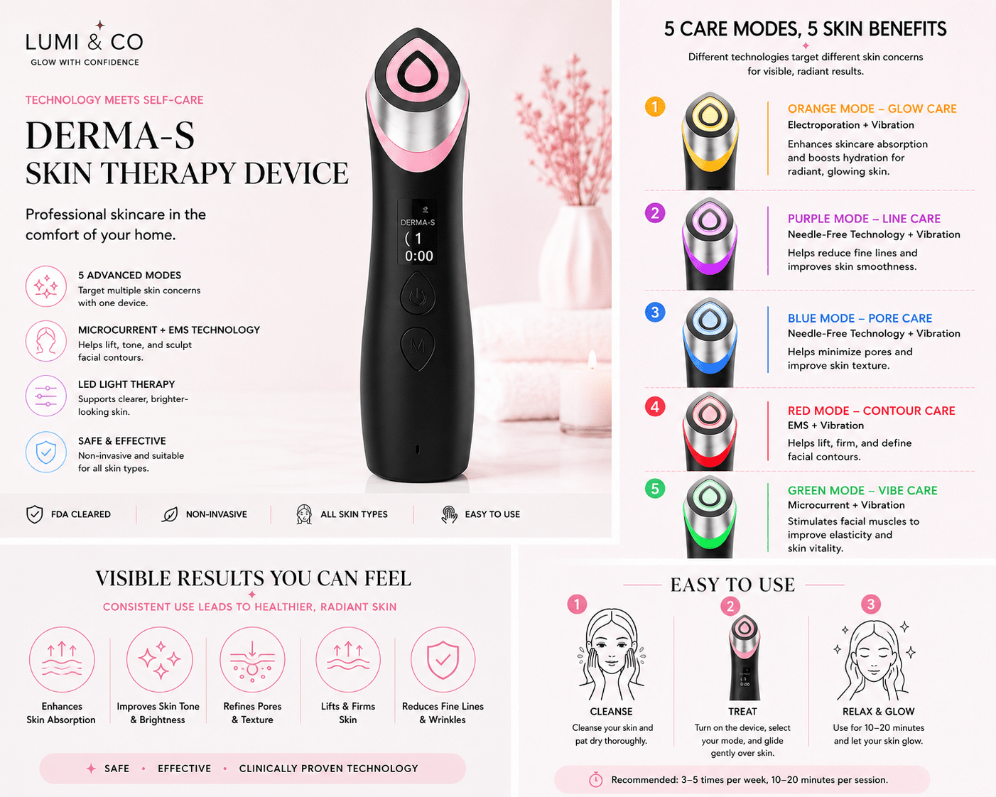 Lumi & Co. | LumiFirm Pro — 5-Color LED Light Therapy & EMS Lifting Device - Lumi & Co