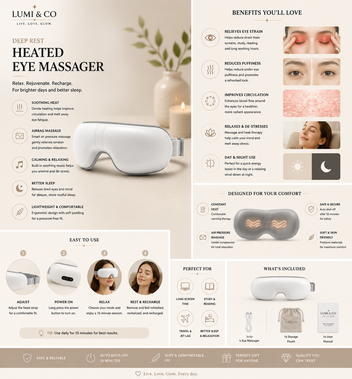 Lumi & Co | Lumi & Co. | Deep Rest Ritual | Heated Eye Massager - Professional Anti Aging Device at Home