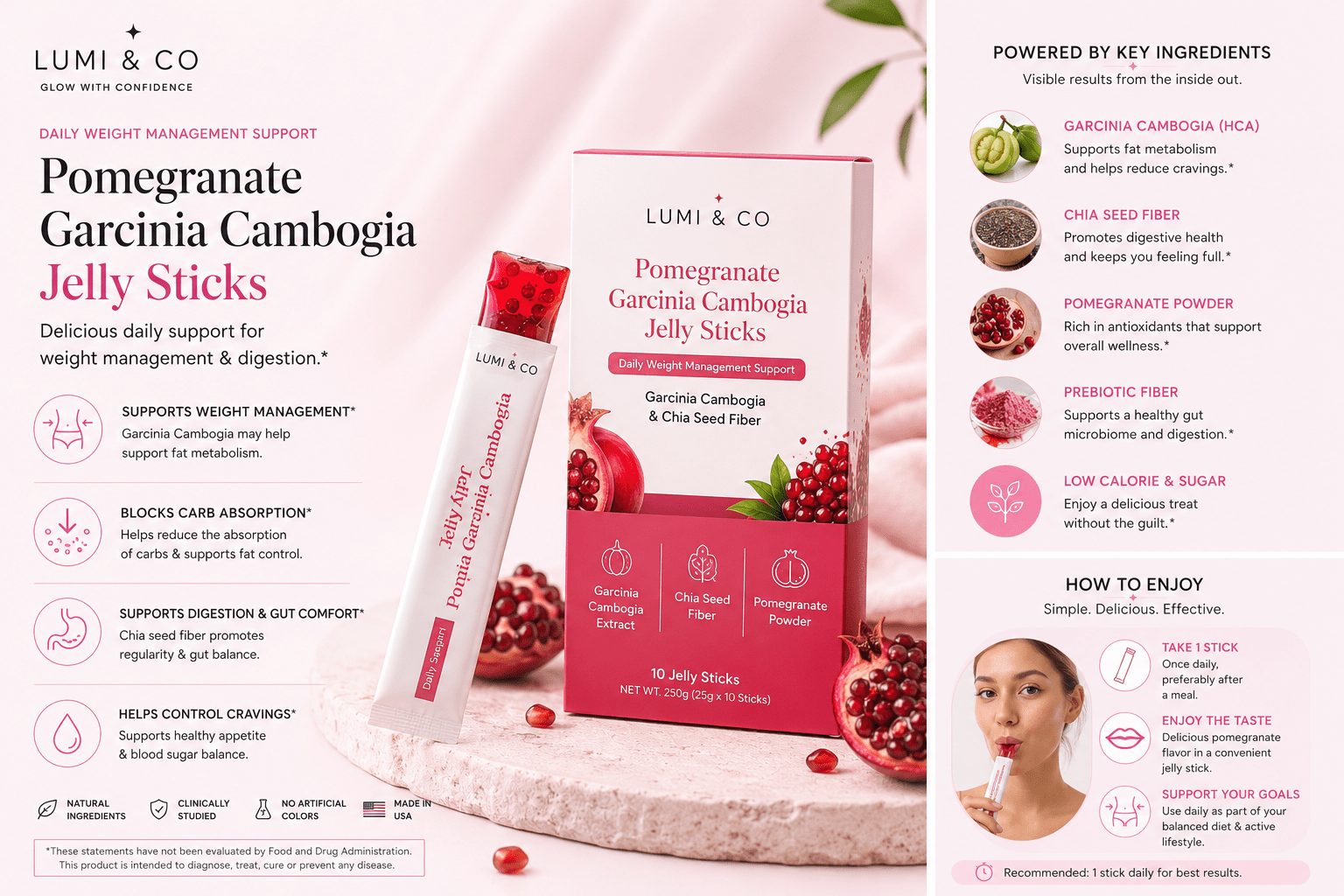 Lumi & Co | Pomegranate Garcinia Cambogia Jelly Sticks — Daily Weight Management Support - Lumi & Co