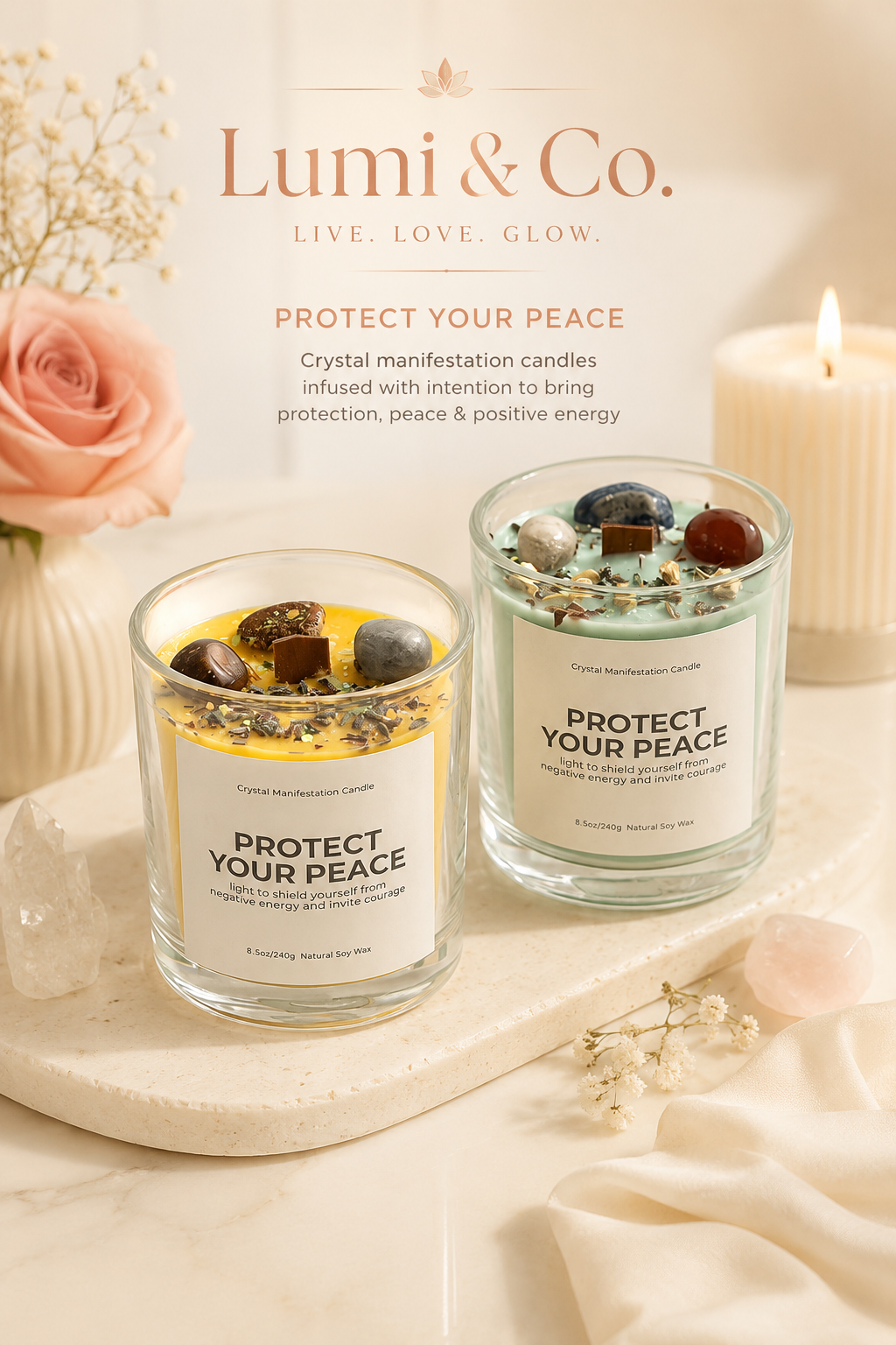 Lumi & Co | Lumi & Co. | "Protect Your Peace" — Crystal Manifestation Candle - Professional Anti Aging Device at Home