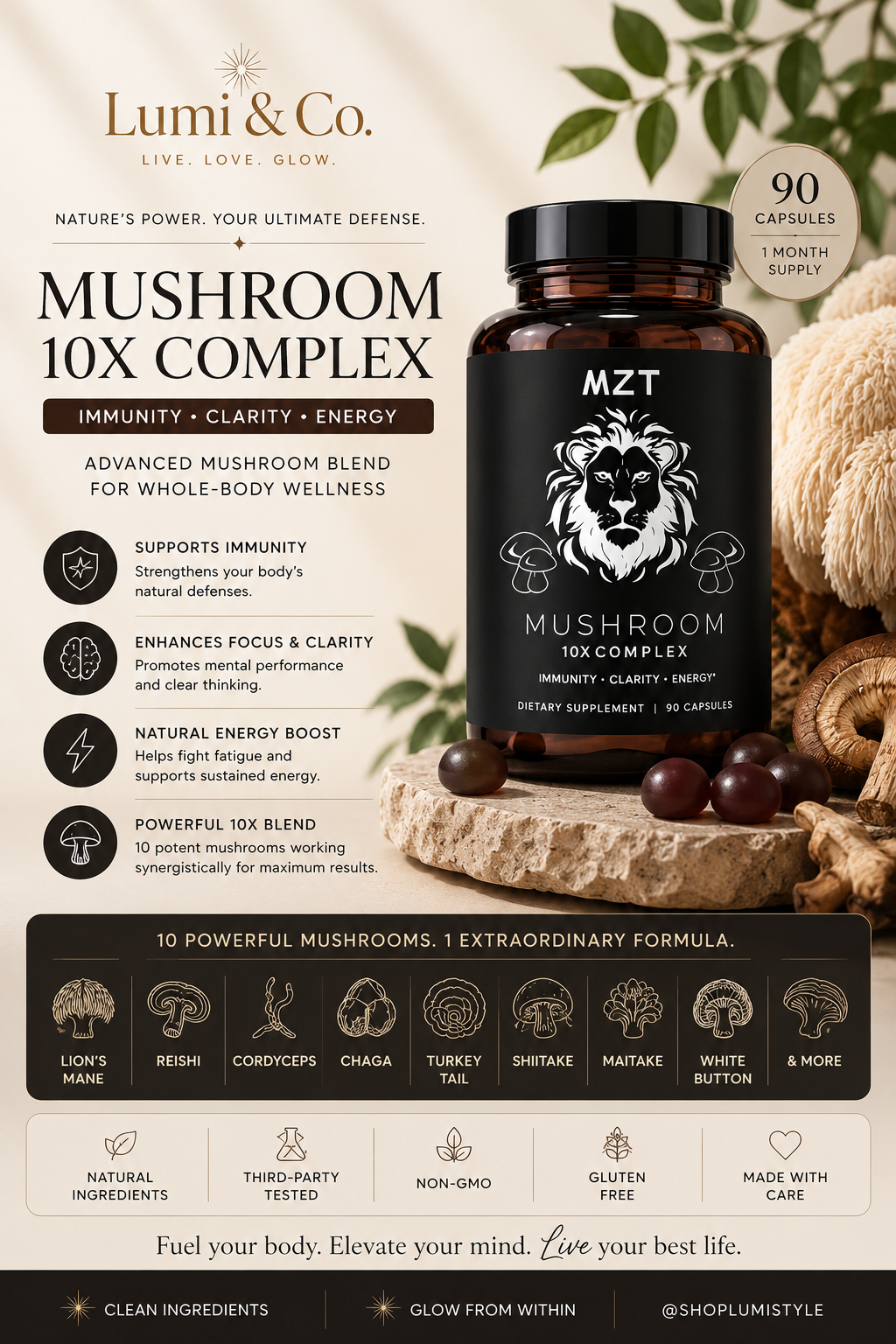 Lumi & Co | Lumi & Co | MZT Lion's Mane Mushroom Immunity Gummies — Clarity & Energy Support - Professional Anti Aging Device at Home
