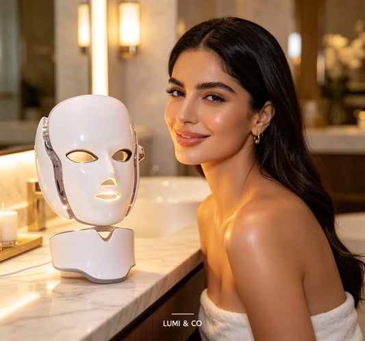 Lumi & Co LED Light Therapy Face Mask in use