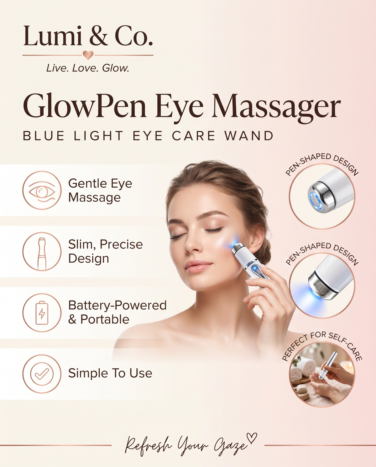 Lumi & Co | Lumi & Co. | Blue-Light Eye Rejuvenator | Advanced Fatigue & Texture Correction Wand - Professional Anti Aging Device at Home