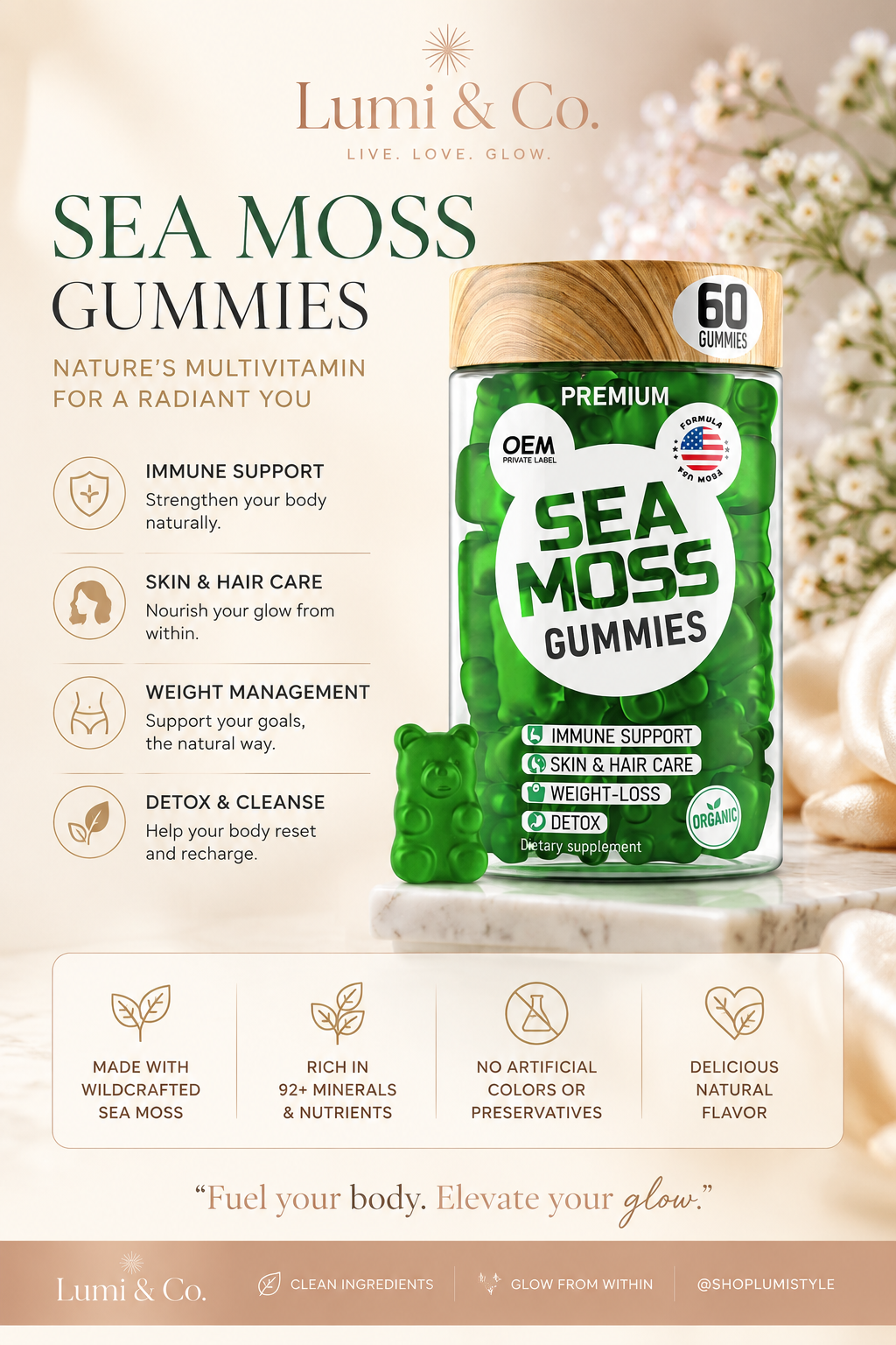 Lumi & Co | Lumi & Co | SeaGlow Organic Sea Moss Gummies — Immune, Skin & Metabolism Support - Professional Anti Aging Device at Home