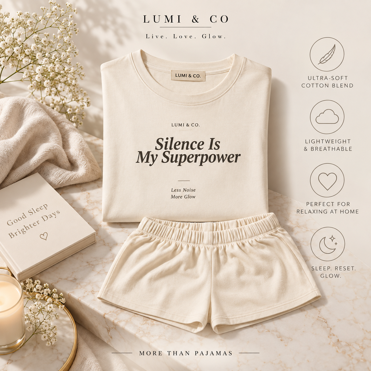 Lumi & Co | Lumi & Co. | "Silence Is My Superpower" — Ritual Pajama Set - Professional Anti Aging Device at Home