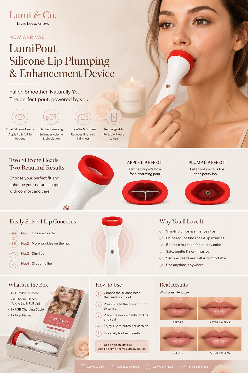 Lumi & Co | LumiPout — Silicone Lip Plumping & Enhancement Device - Professional Anti Aging Device at Home