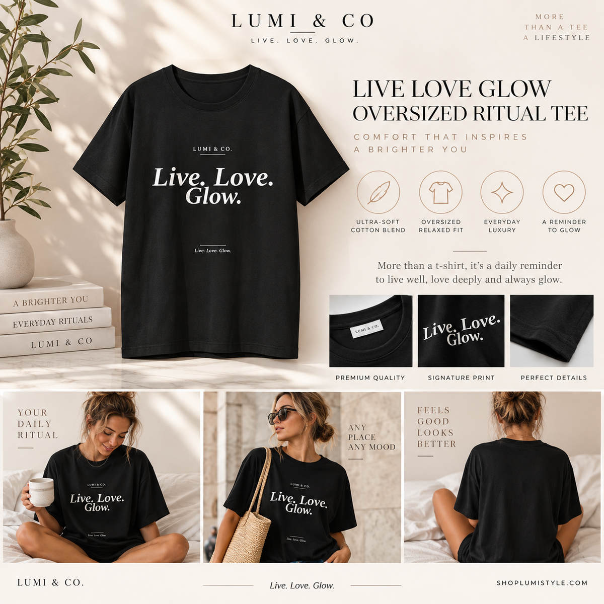 Lumi & Co | Lumi & Co. | "Live. Love. Glow." — Oversized Ritual Tee - Professional Anti Aging Device at Home