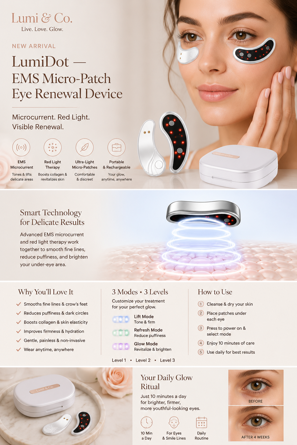 Lumi & Co | LumiDot — EMS Micro-Patch Eye Renewal Device - Professional Anti Aging Device at Home